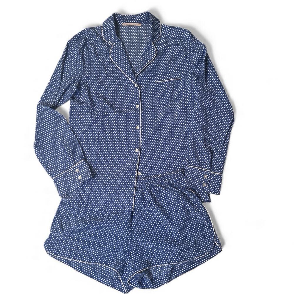 Stella McCartney Olivia Polkadot Silk Stretch Pajama Set size S Blue Shorts
